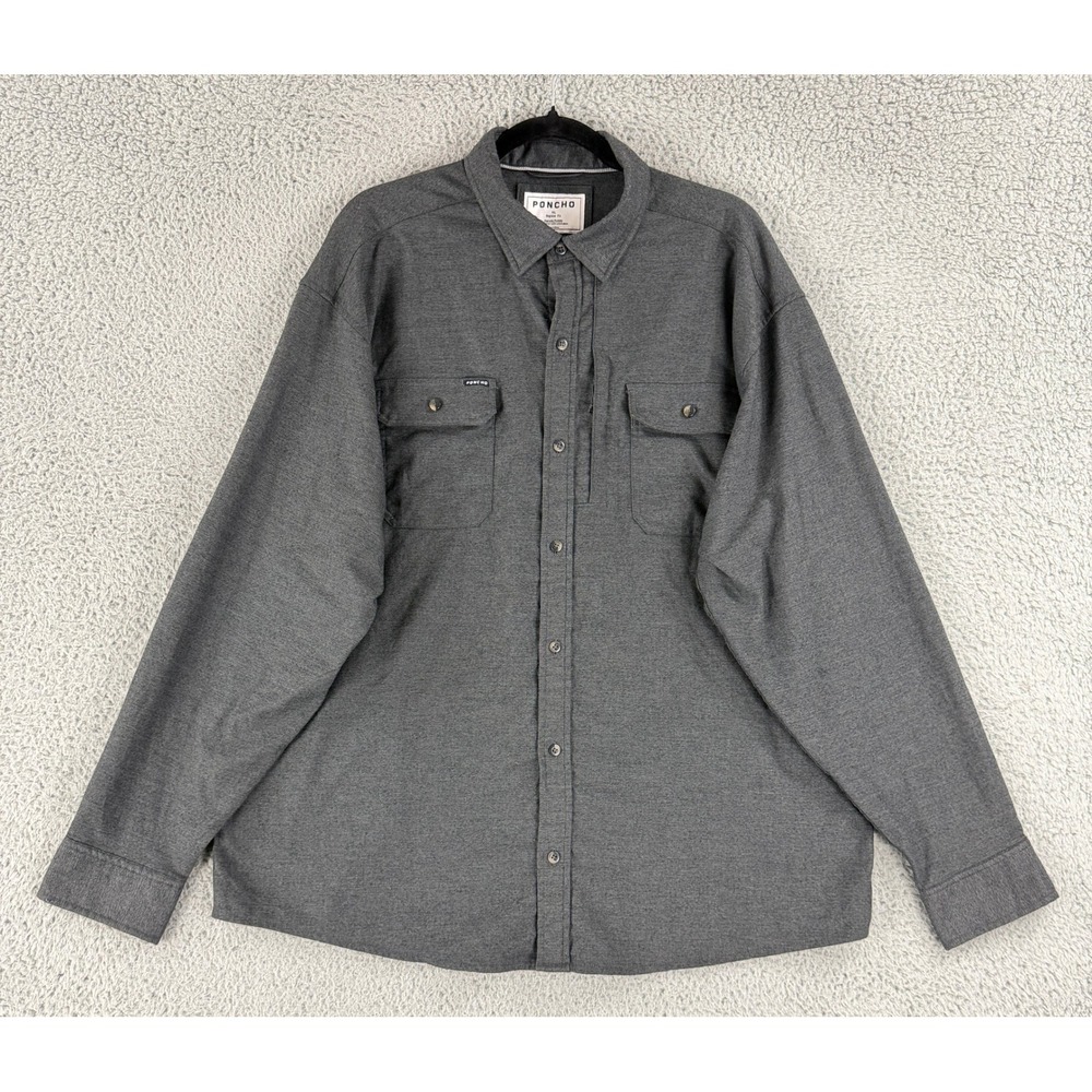 Poncho Outdoors Flannel Shirt Mens XL Gray Magnetic Pockets Fishing Long Sleeve